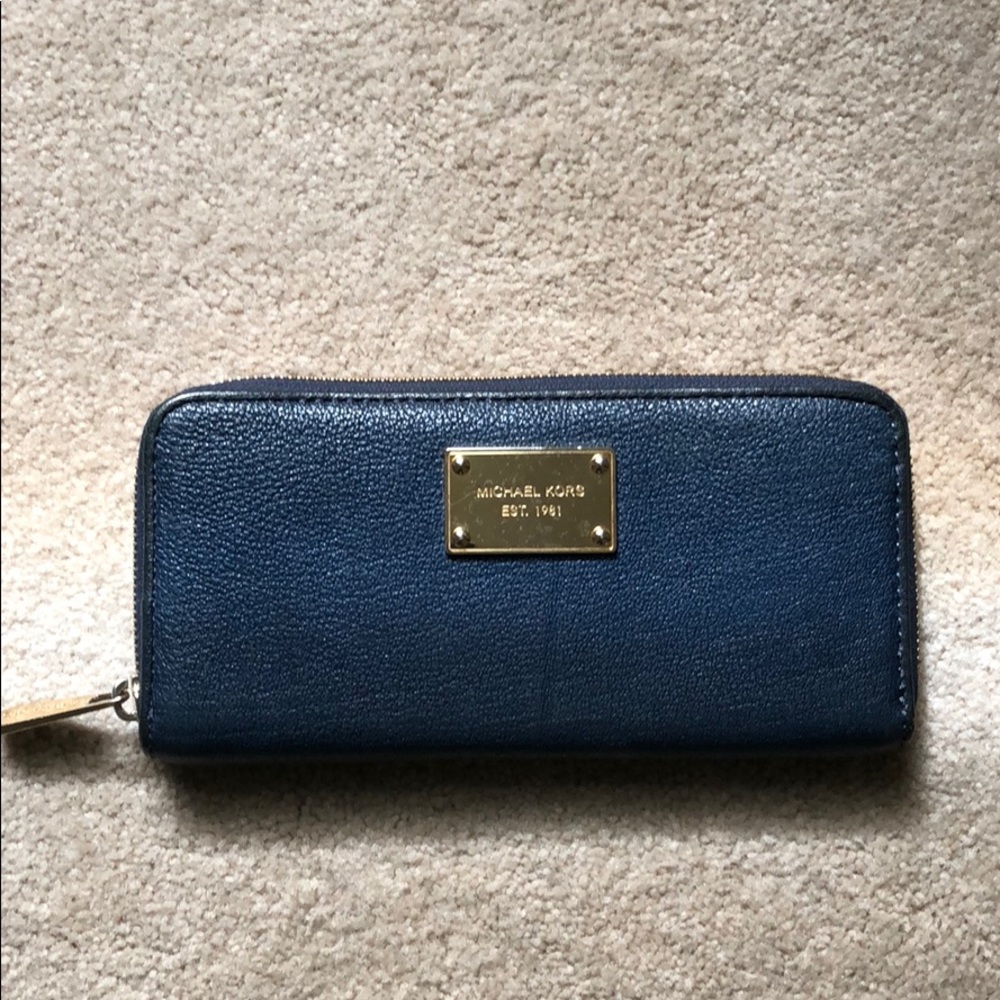 MK navy leather wallet
